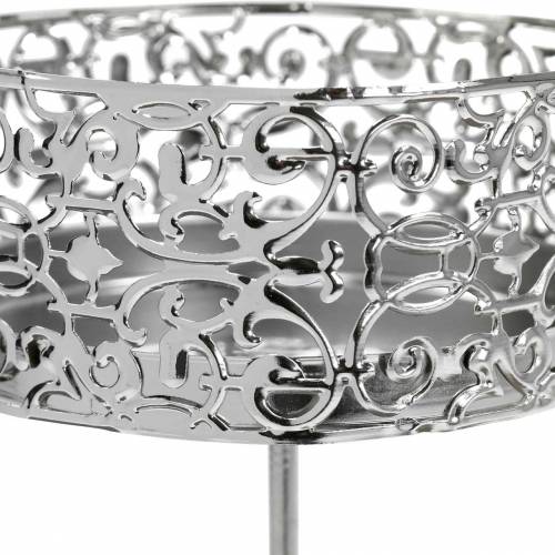 Floristik24 Bougeoirs floraux à brancher en argent Ø8,8cm H13,7cm 4 pièces aspect antique