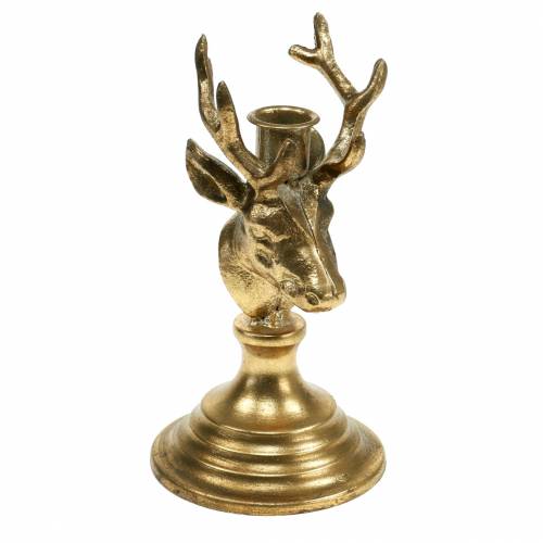 Floristik24 Bougeoir aspect antique tête de cerf métal doré 19,5cm