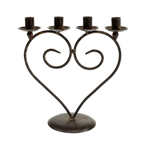 Floristik24 Bougeoir en forme de coeur marron H17cm B16cm