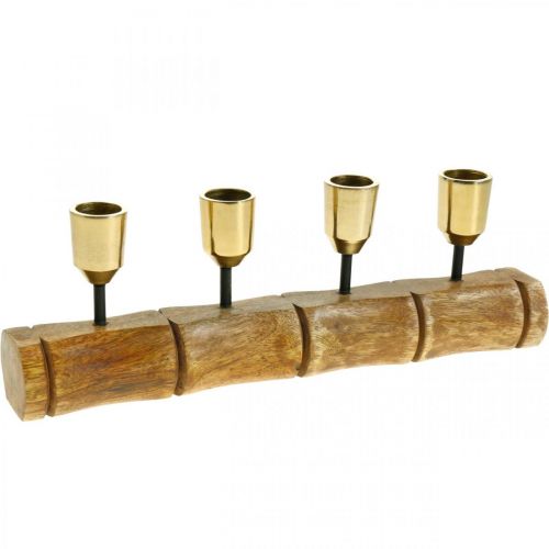 Bougeoir en métal, bois de manguier, aspect bambou L29,5cm Ø2,2cm