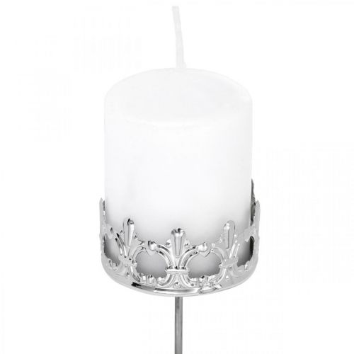 Floristik24 Bougie décoration couronne, photophore à coller, décoration de l&#39;Avent argent Ø5.5cm 4pcs