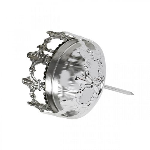 Floristik24 Bougie décoration couronne, photophore à coller, décoration de l&#39;Avent argent Ø5.5cm 4pcs