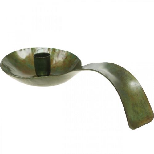 Bougeoir en métal aspect antique cuillère patiné 25x11x5cm | Floristik24.fr
