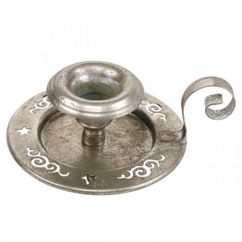 Bougeoir plaque bougie métal avec anse argent Ø12cm