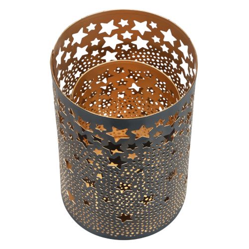 Article Bougeoir métal étoiles noir/doré H10/15cm lot de 2