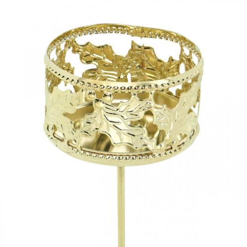Floristik24 Photophore à coller, décoration de l'Avent, bougeoir décoration houx doré Ø5,5cm 4 pcs