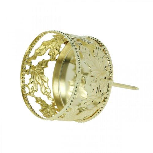 Floristik24 Photophore à coller, décoration de l'Avent, bougeoir décoration houx doré Ø5,5cm 4 pcs