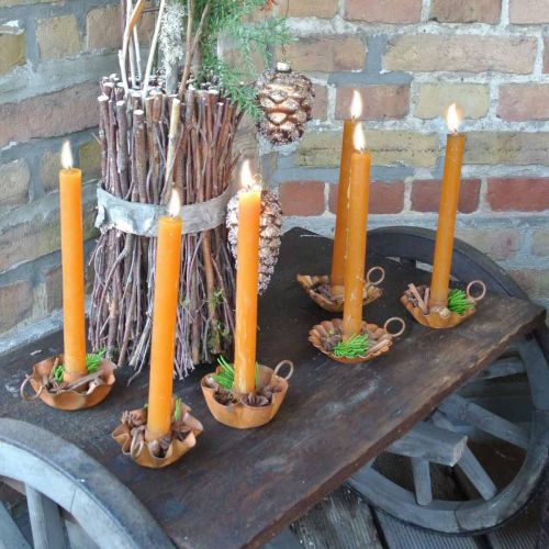 Floristik24 Bougeoir vintage pour bougies coniques métal aspect rouille 9cm 6pcs