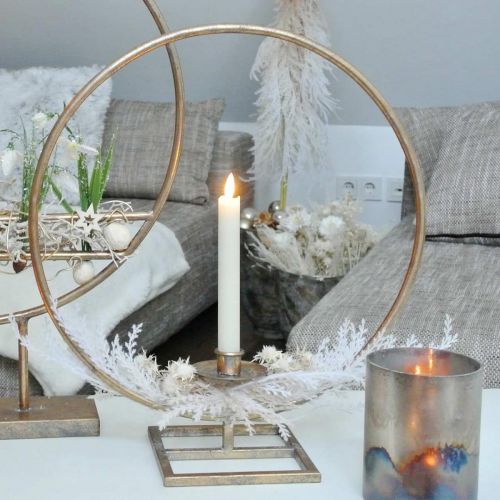 Floristik24 Décoration de bougie pour debout, anneau décoratif avec bougeoir, décoration de Noël en métal doré aspect antique Ø40cm 43Hcm