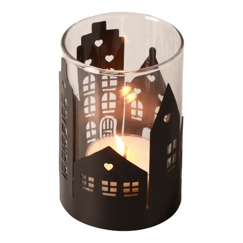 Article Bougeoir silhouette ville, lanterne Noël Ø8cm H12cm