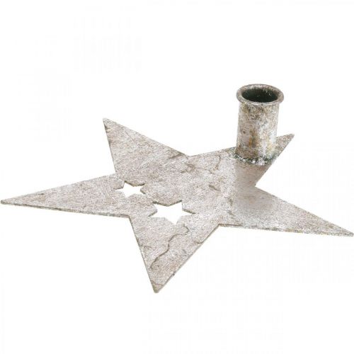 Étoile de décoration en métal, bougeoir conique pour Noël argenté, aspect antique 20cm × 19,5cm