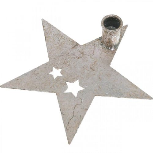 Article Étoile de décoration en métal, bougeoir conique pour Noël argenté, aspect antique 20cm × 19,5cm