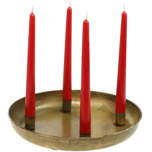 Floristik24 Assiette bougie, bol couronne de l&#39;Avent, décoration de Noël doré aspect antique Ø30cm
