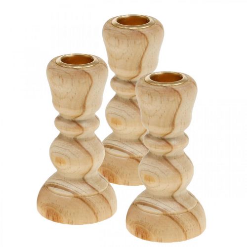 Bougeoir bougeoir bois tourné maison de campagne H11cm 3pcs