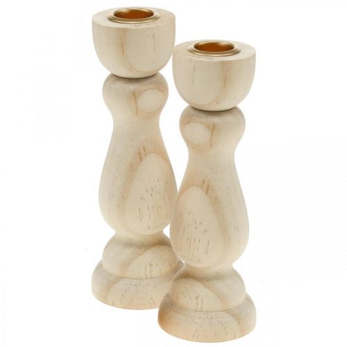 Bougeoir décoration de table en bois pour bougies coniques H17cm 2 pcs