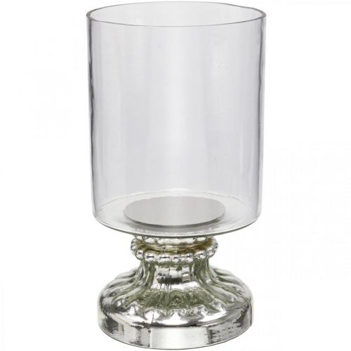 Lanterne verre bougie verre aspect antique argent Ø13cm H24cm