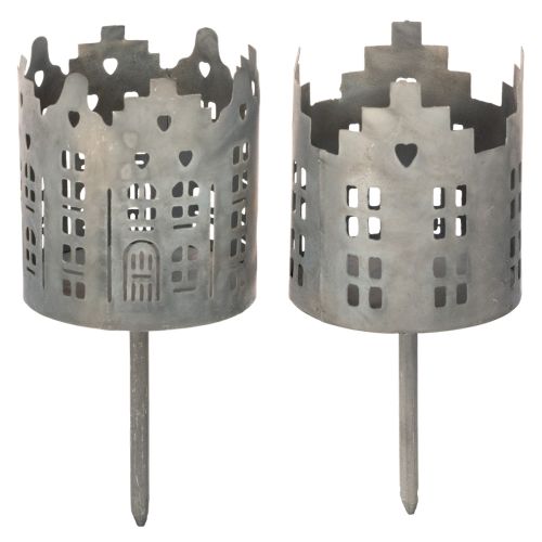 Photophores et bougeoirs en métal avec pique, design maisons, 6 cm, lot de 2 acheter | Floristik24.fr