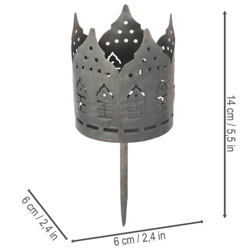 Photophores métal gris motif maisons avec pique 6 cm – Lot de 2 | Floristik24.fr