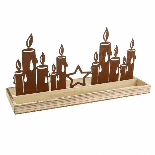 Article Plateau en bois bougie silhouette patine 35cm × 14cm