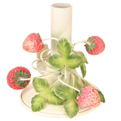 Floristik24 Bougeoir métal décor fraise crème d&#39;été H13cm