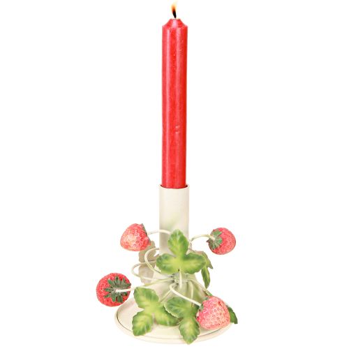 Article Bougeoir métal décor fraise crème d'été H13cm