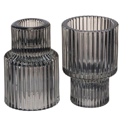 Article Bougeoir en verre dans photophore gris H8cm 4 pcs