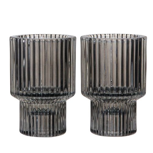 Article Bougeoir en verre dans photophore gris H8cm 4 pcs