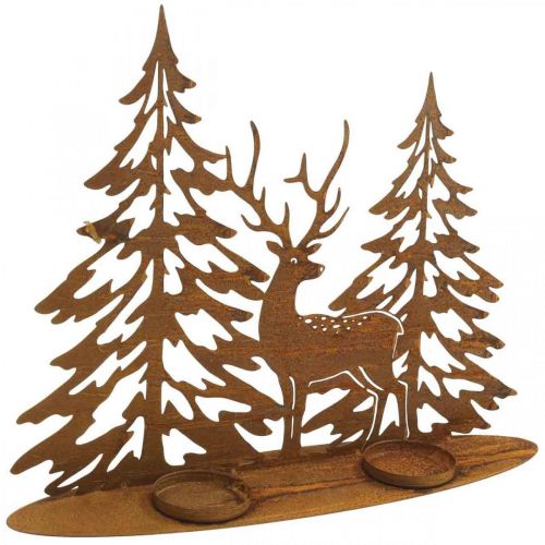 Floristik24 Bougeoir décoration de fenêtre cerf dans la forêt décoration rouille 38x30cm