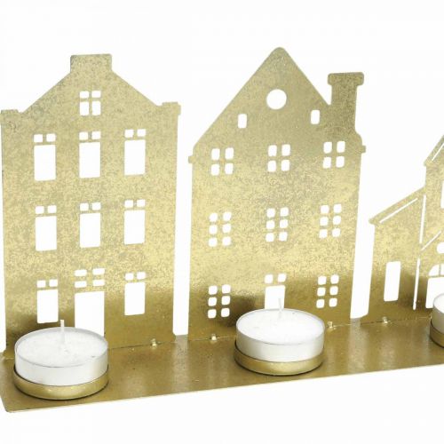 Article Bougeoir Lumières de Noël Déco Maisons Or 52×12cm