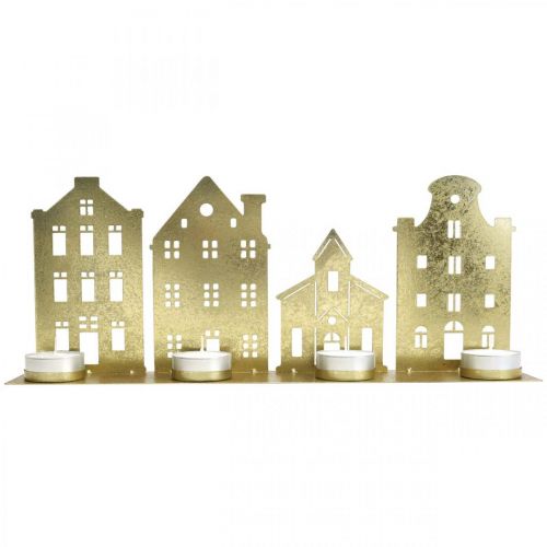 Article Bougeoir Lumières de Noël Déco Maisons Or 52×12cm
