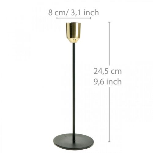 Floristik24 Bougeoir en métal, bougeoir or/noir H24,5cm Ø2,2cm