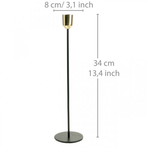 Article Bougeoir, bougeoir en métal, doré / noir H33,5cm Ø2,2cm