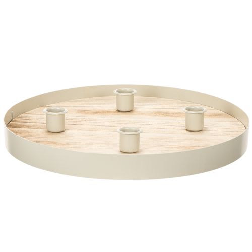 Plateau rond en bois pour 4 bougies chandelles, 30 cm