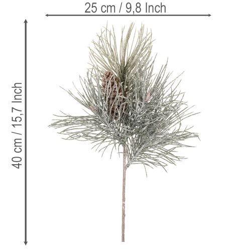 Branche de pin artificielle avec pomme de pin enneigée 40cm | Floristik24.fr