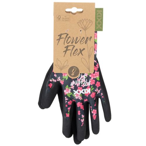 Article Gants de jardin Kixx, noirs à fleurs roses, taille 8