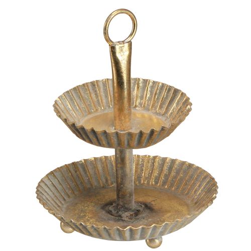Petit présentoir à gâteau 2 étages en métal doré vieilli Ø13cm H16,5cm