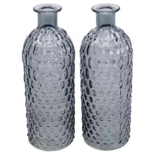 Article Petit vase en verre vase verre nid d&#39;abeille bleu gris H20cm 6pcs