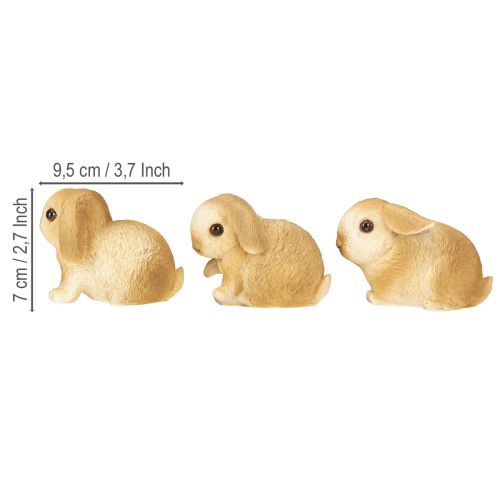 Article Petit lapin de Pâques décoratif en polyrésine 9 × 6 × 6,5 cm, 3 pièces