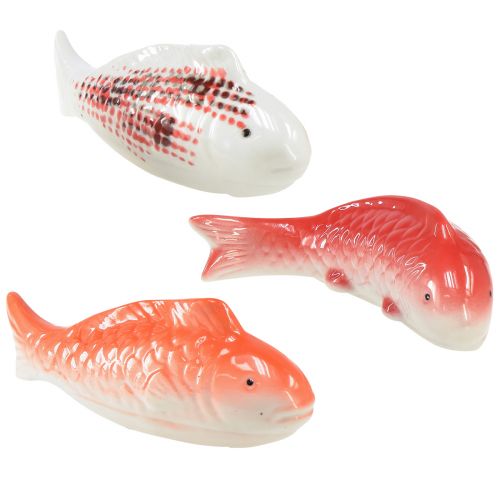 Article Koi poisson décoratif céramique rouge blanc flottant 15cm 3pcs