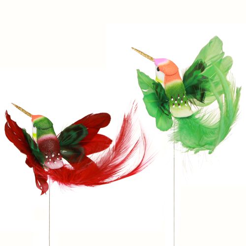 Article Décoration Colibri sur bâton turquoise bordeaux 13-15cmx9-10cm 6 pcs