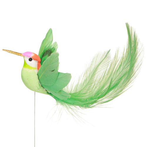 Article Décoration Colibri sur bâton turquoise bordeaux 13-15cmx9-10cm 6 pcs