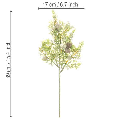 Branche de Conifère Artificielle avec Pommes de Pin 39 cm 4 Pièces | Floristik24.fr