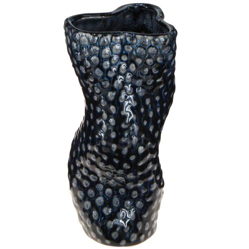 Vase décoratif corail céramique bleu beige courbé H20cm