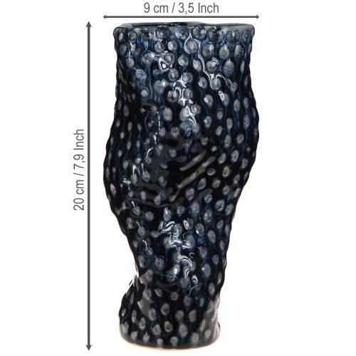 Article Vase décoratif corail céramique bleu beige courbé H20cm