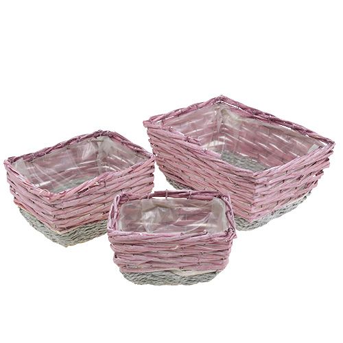 Floristik24 Panier carré, lot de 3 rose-naturel