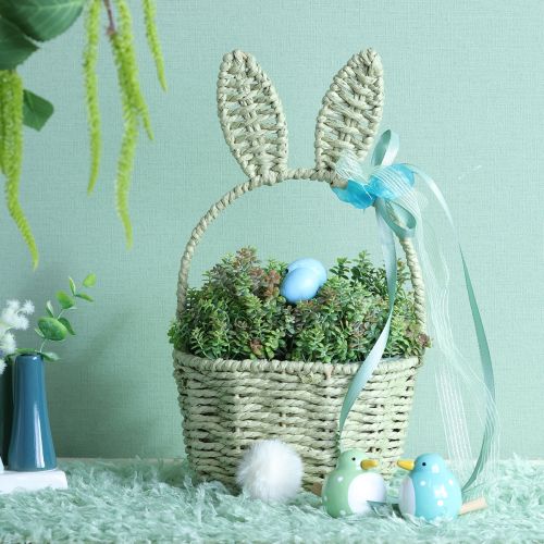 Article Joli panier à fleurs en forme de lapin de Pâques pour une décoration intérieure festive, 32 cm