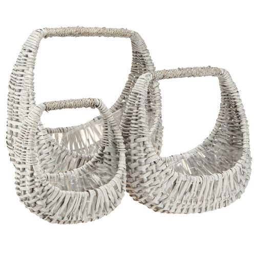 Panier avec anse, panier en osier, gris délavé, H43/34/27cm, lot de 3