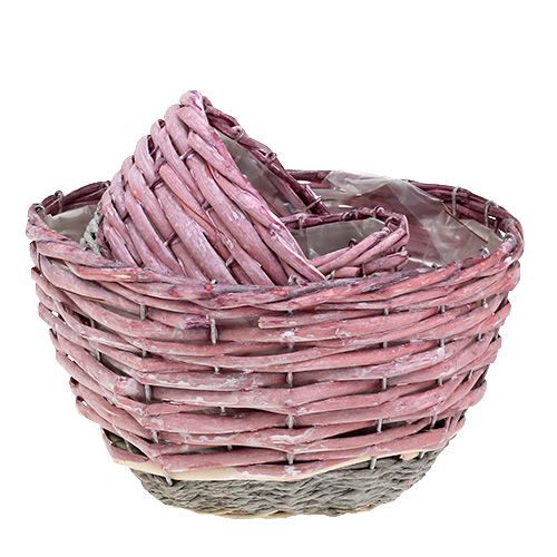 Floristik24 Panier rond set de 3 Ø14cm - 24cm rose, naturel