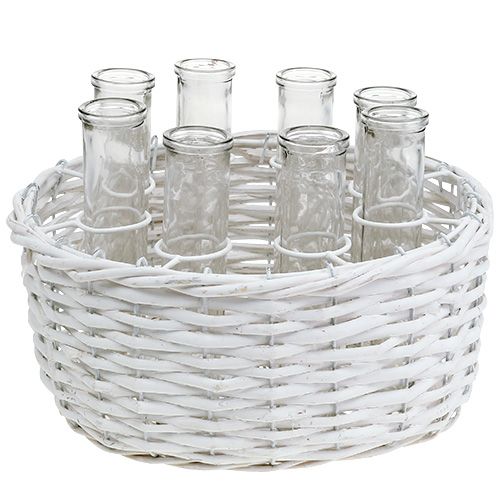 Panier rond blanc Ø27cm avec 8 tubes à essai