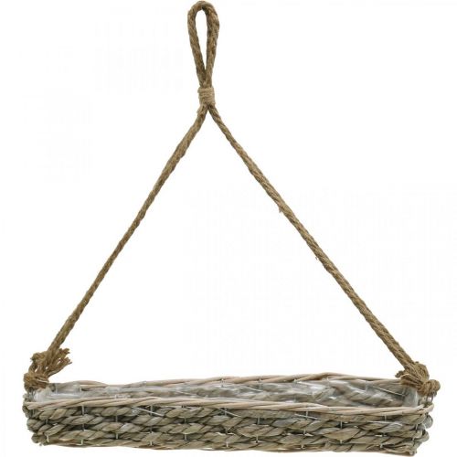 Article Panier à suspendre, panier suspendu, jardinière tressée coloris naturel, blanc lavé L43,5cm